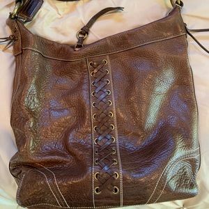 Dark walnut brown coach hobo purse